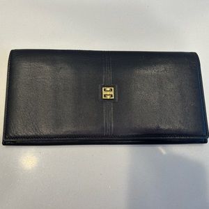 Givenchy soft navy leather long wallet with gold